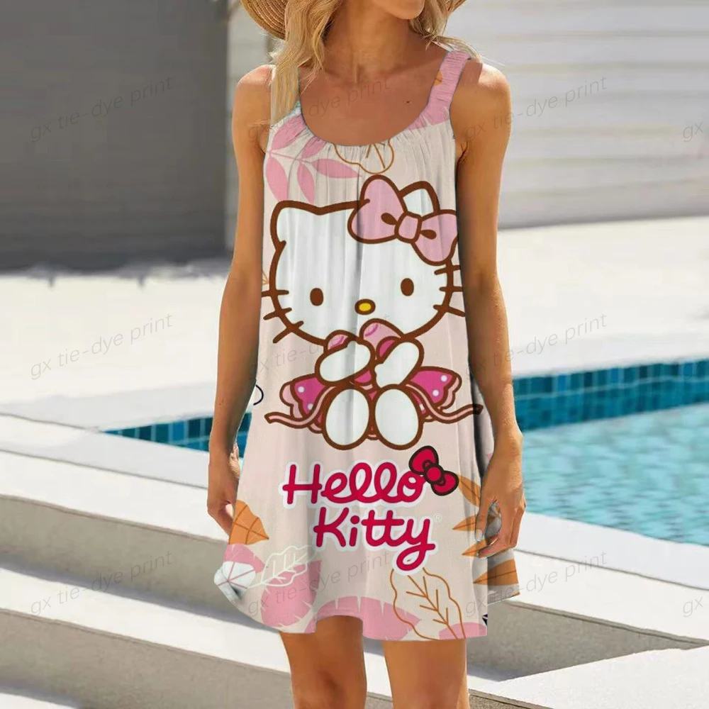 

2023 Summer Fashion Sling Print Sexy Skinny Seaside Casual Oversize Women's Beach Dresses Hello Kitty Print Dresses for Women
