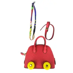 Chic Leather Mini Bag Charm with Cute Wheels - Stylish Earphones & Lipstick Pouch with Dual Straps (Red)