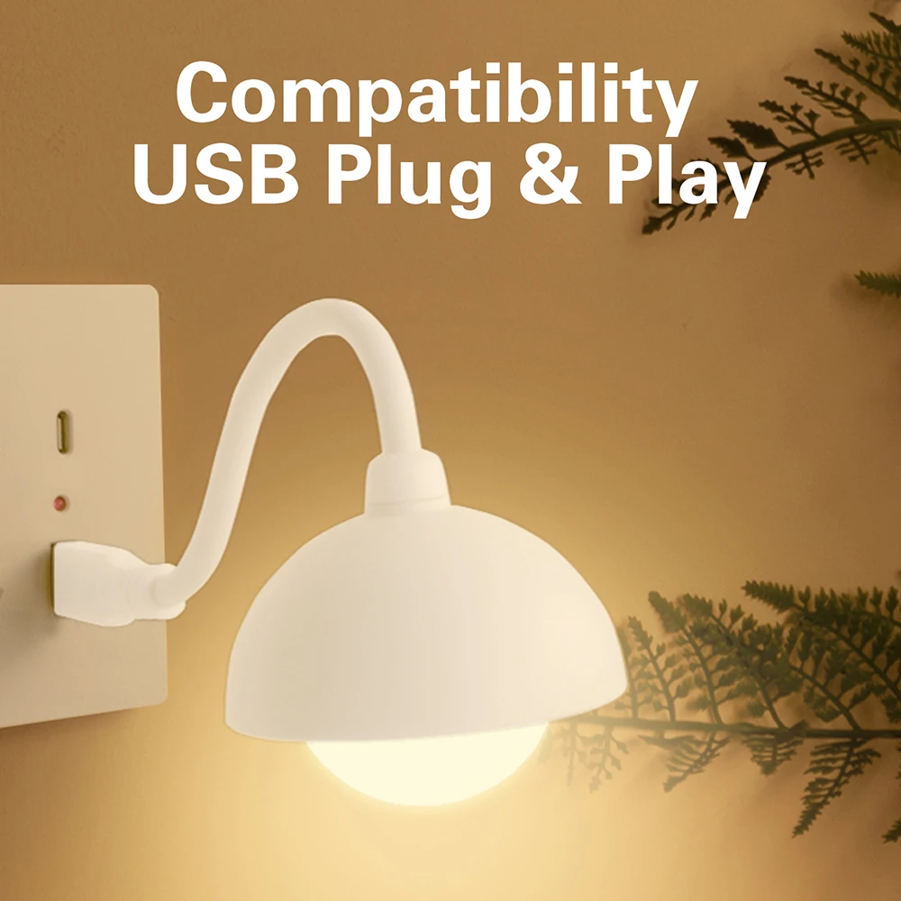 DC 5V USB Plug and Play Smart Night Light Portable Dimmable LED Bedside Lamp for Bedrooms Living Rooms and Outdoor Use