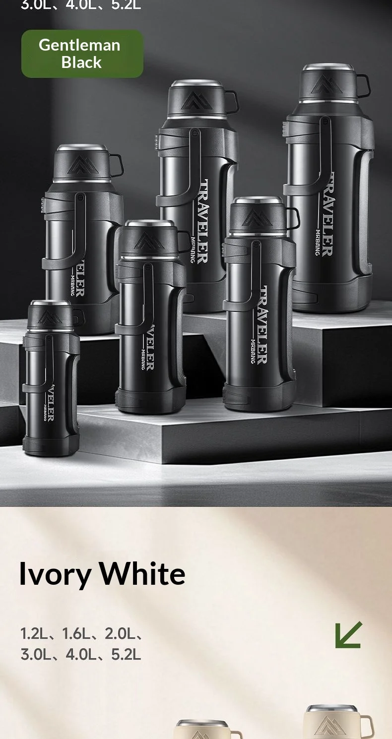 Large Capacity 1L Vacuum Water Bottle Double Wall Insulated 316 Stainless Steel with Handle Leak Proof for Car Office