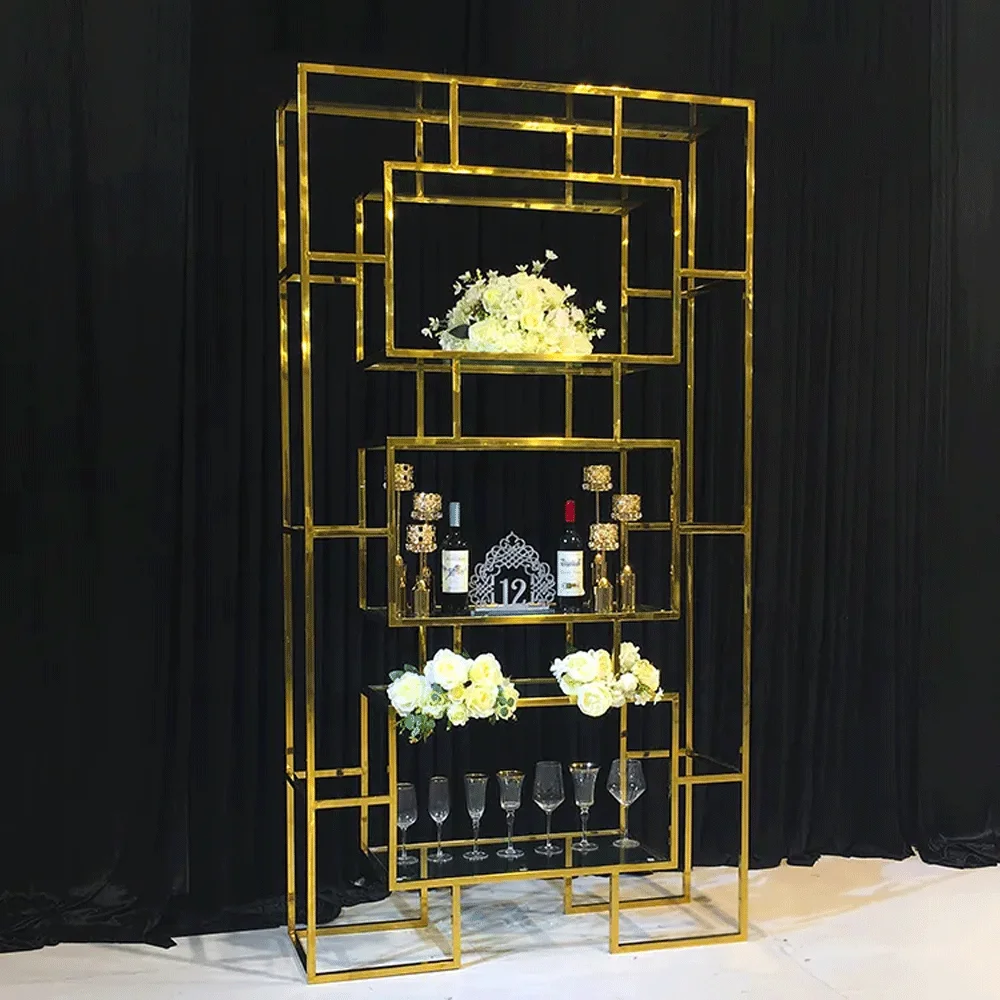 

Modern stainless steel frame wedding glass bar shelf Wedding decoration wine rack