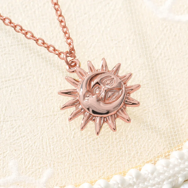 Light Pink Celestial Sun Necklace Stainless Gold toned Chain