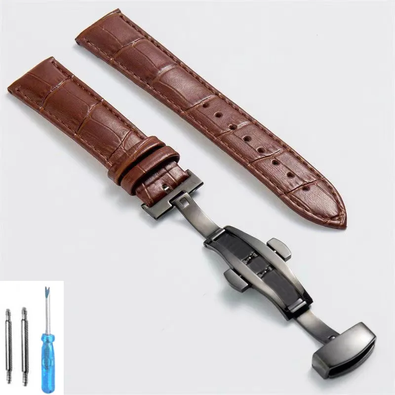 Premium Leather Watch Strap with Butterfly Clasp - Elegant Wristband Accessory