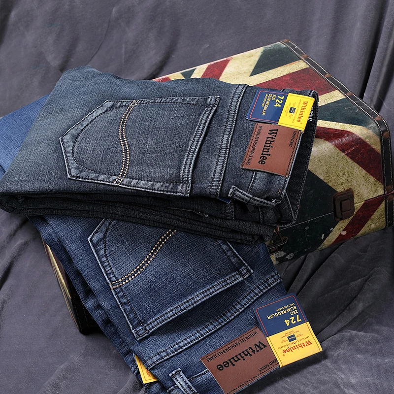 WTHINLEE  Winter New Casual Men's Warm Fleece Jeans Classic Business Thicken Fur Regular Fit Denim Pants Brand Plush Trousers 4