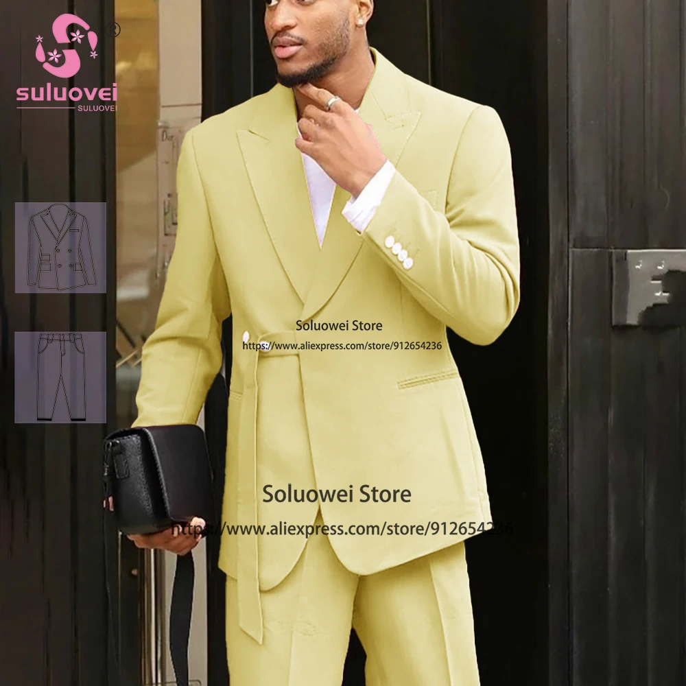 (Customized Color Size) Fashion Wedding Tuxedos Suits For Men Slim Fit 2 Piece Pants Set African Grooms Dinner Blazer Masculinos