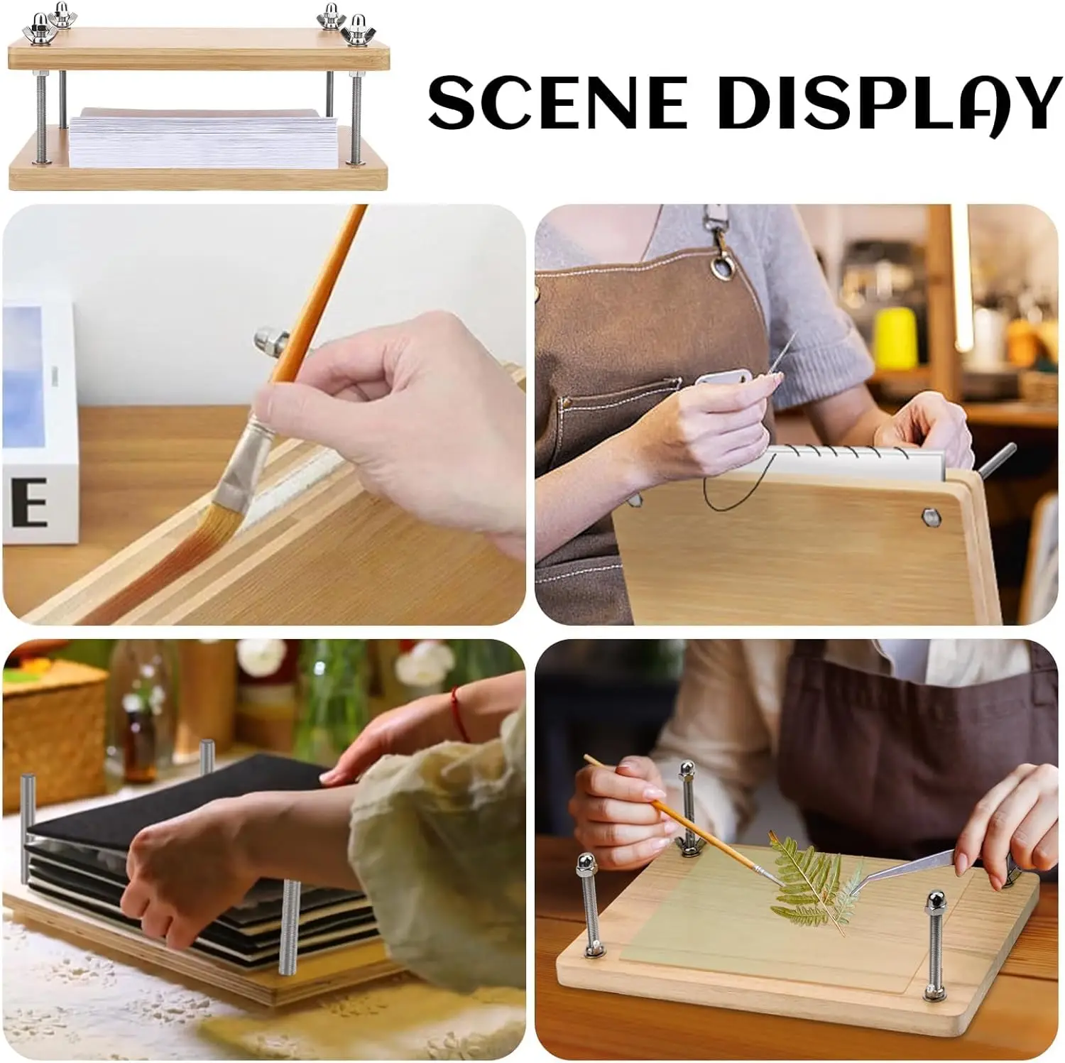 Wooden Book Press, Book Binding Tool, Flat Paper Press Machine for Desktop DIY Bookbinding Greeting Cards Labels - 6