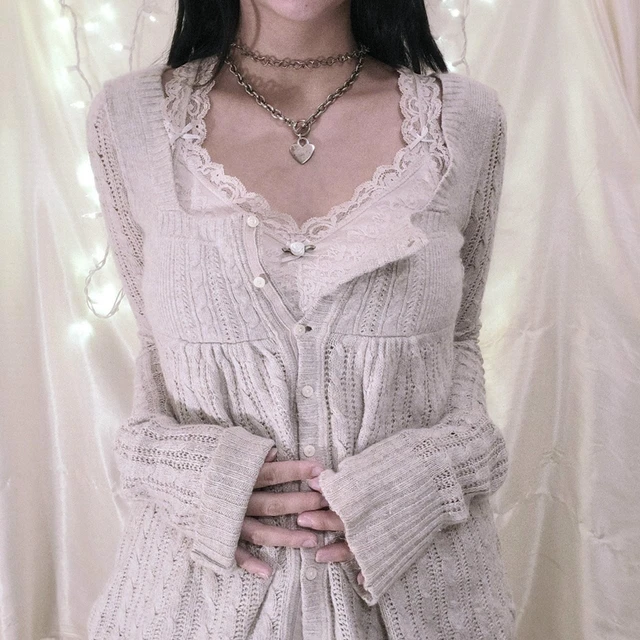 Fairycore Grunge Knit Cardigan Long Sleeve Single Breasted Knitwear y2k Women Vintage Aesthetic Kawaii Sweater 2000s Streetwear 2