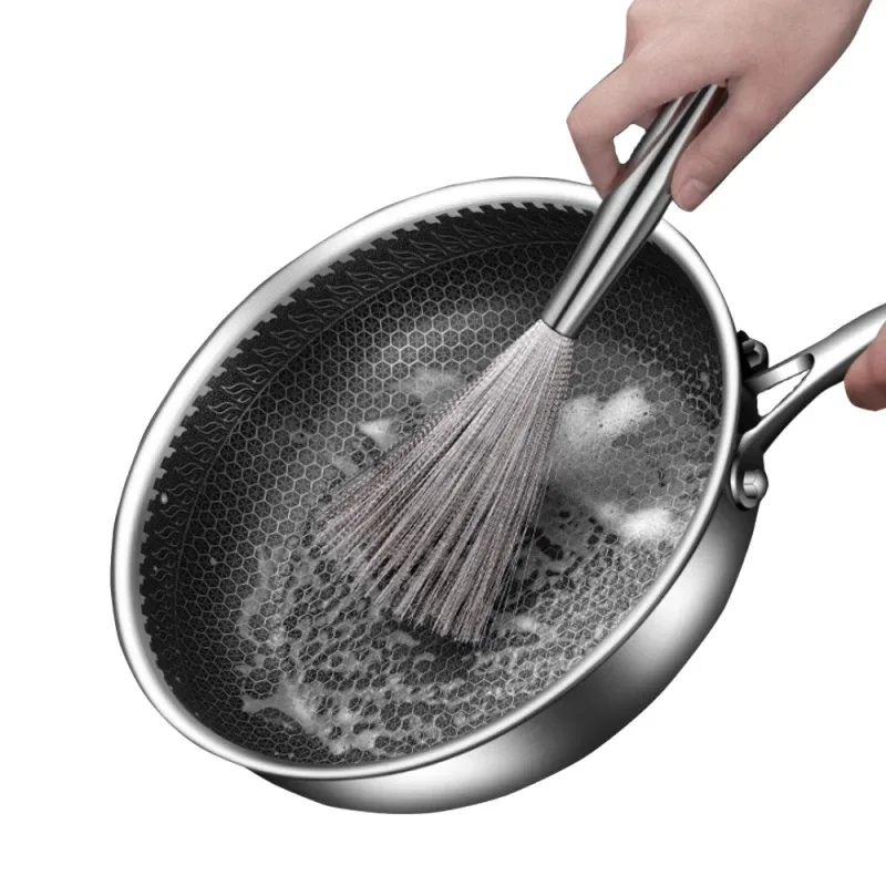 Kitchen Stainless Steel Cleaning Brush Long Handle Utensil Scrubber Anti-Rust Stainless Steel Kitchen Special Brush Pot Tool kitchen pot brush kitchen cleaning brush kitchen cleaning tool
