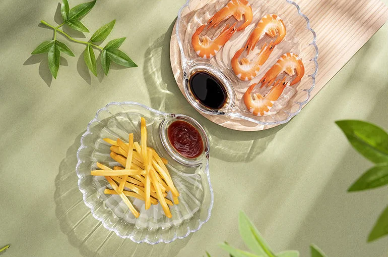 1PC Shell Shaped Dumpling Dish With Dipping Sauce Transparent Dumpling Plate Creative Salad Fruit Bowl Household Kitchen Tool