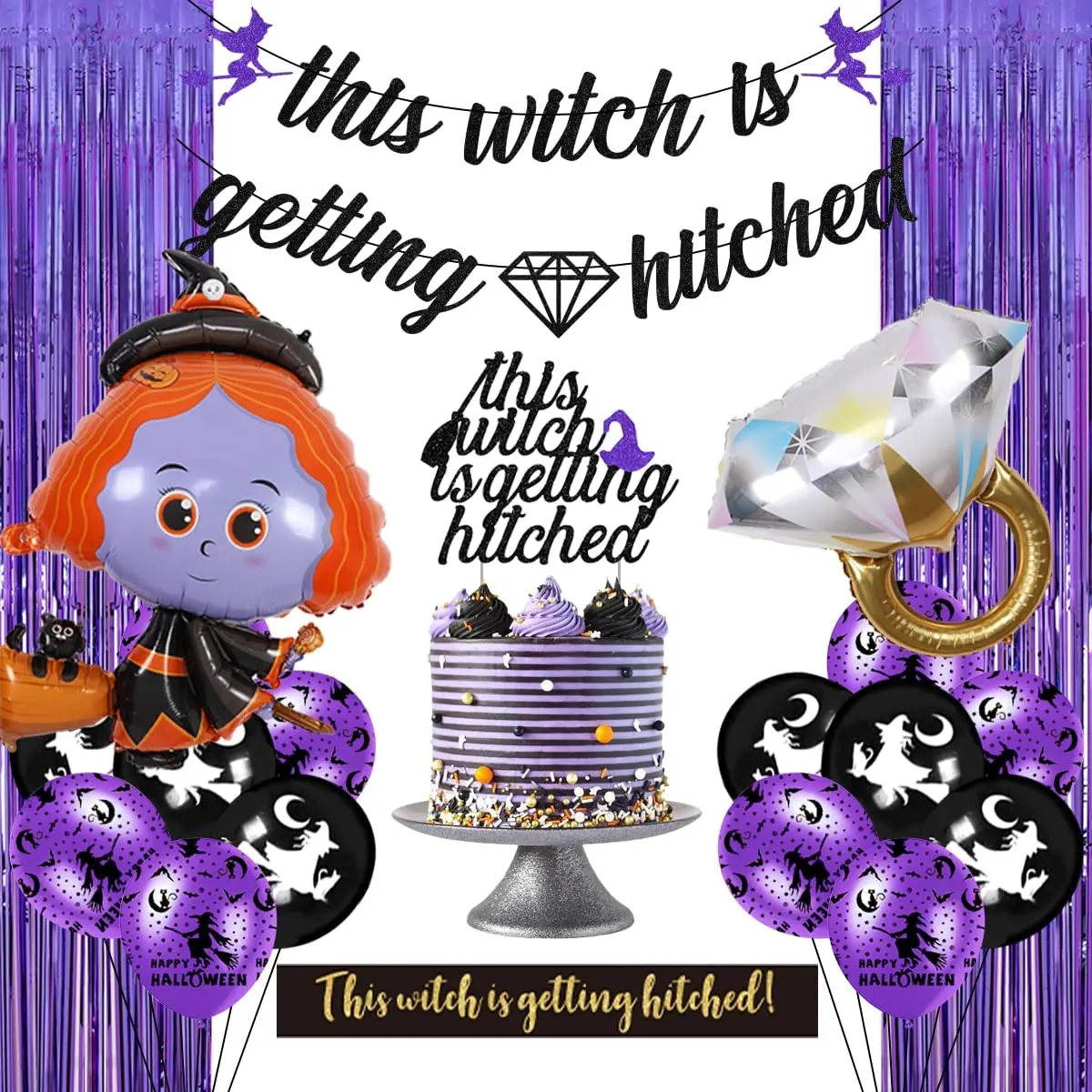 

This Witch Is Getting Hitched Bachelorette Party Decorations Halloween Party Supplies Witch Diamond Ring Balloon Rain Curtain