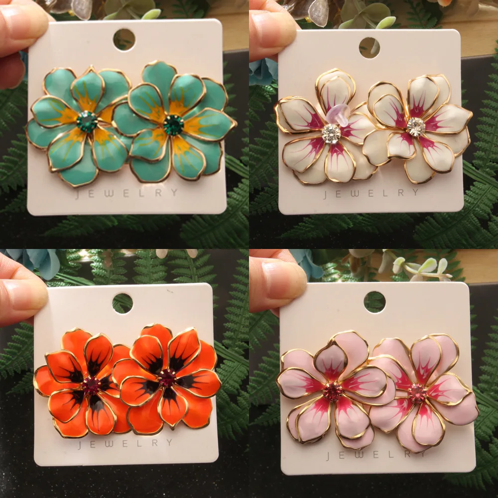 Sweet Temperament Oil-spot Glaze Flowers Ear Studs