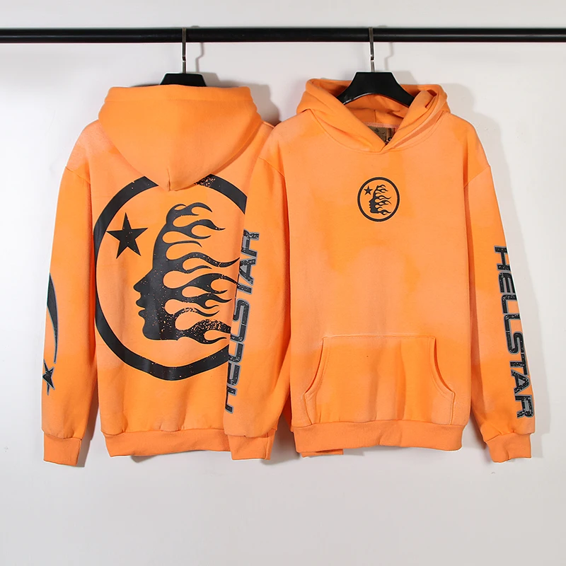 

Winter Vintage Orange Hellstar Hoodie Men Women Wash Fire Hoodie Hip Hop Pullovers Printed Hooded Fleece Fabric Sweatshirts