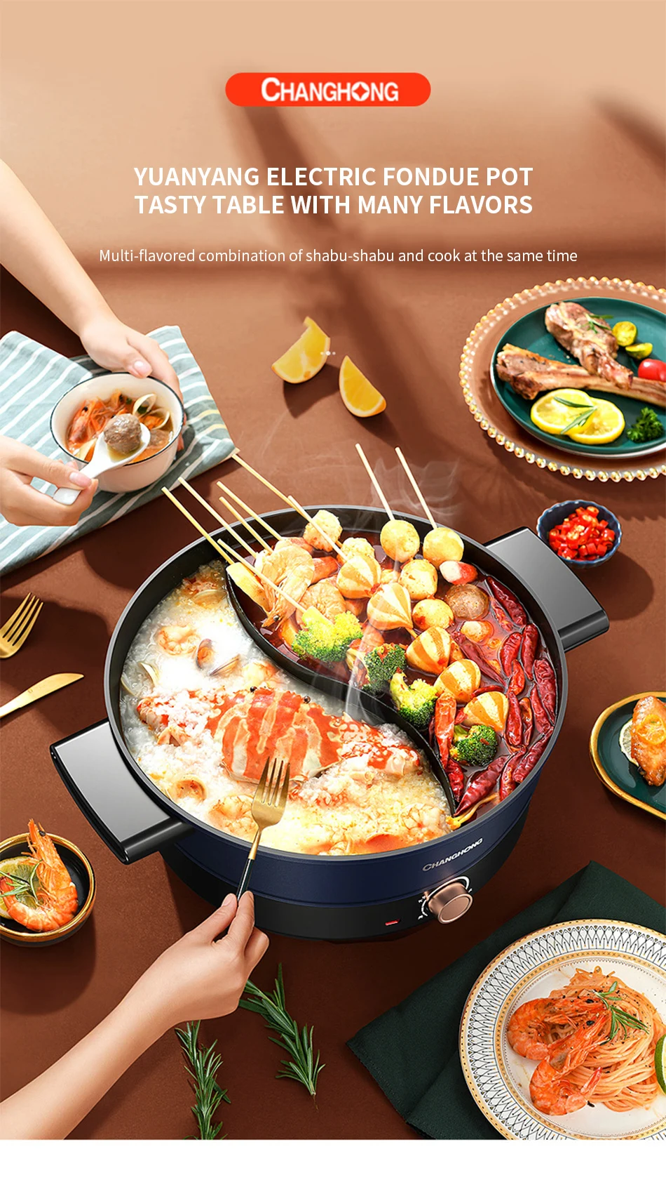 Description Picture 3 of itemElectric skillet split type multifunctional household electric hot pot small dormitory noodle cooking pot for cooking changhong