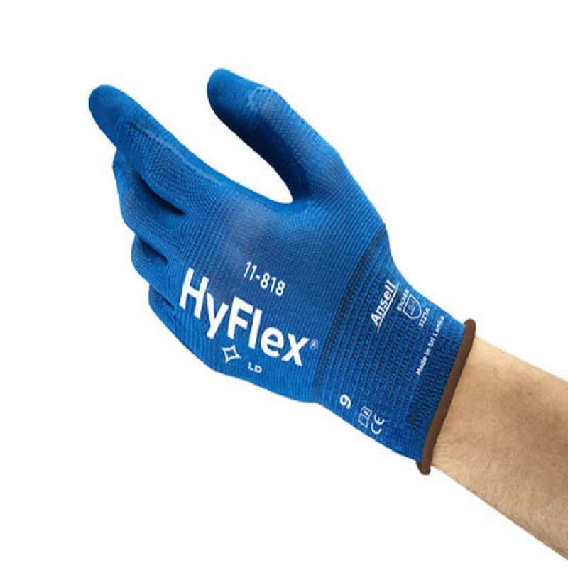 

Ansell HYFLEX® 11-818(1 pair) Ultra thin nitrile foam coated gloves with high abrasion resistance Blue Anti static gloves