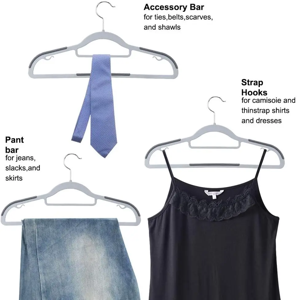 Hangers 50/30/20/10/1pack Space Saving Coat Hanger Upgraded Rubber Stripe Non-Slip Pants Hangers 360° Swivel Hook Clothes 6