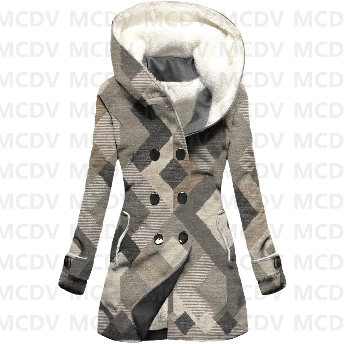 Retro 3D Printed Fleece Hooded Cloak Women Thick Warm Coat Women's Winter Warm Overcoat Casual Clothes 06