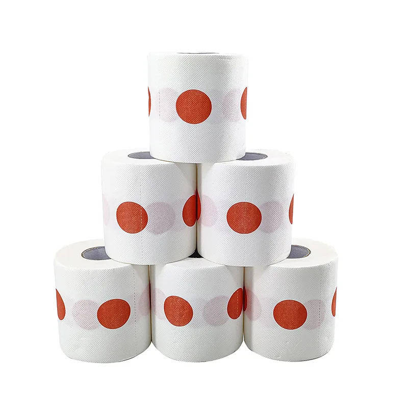 10pcs/pack Red Bull's-eye Polka Dot Print Roll Paper Fun Tissue Toilet Paper