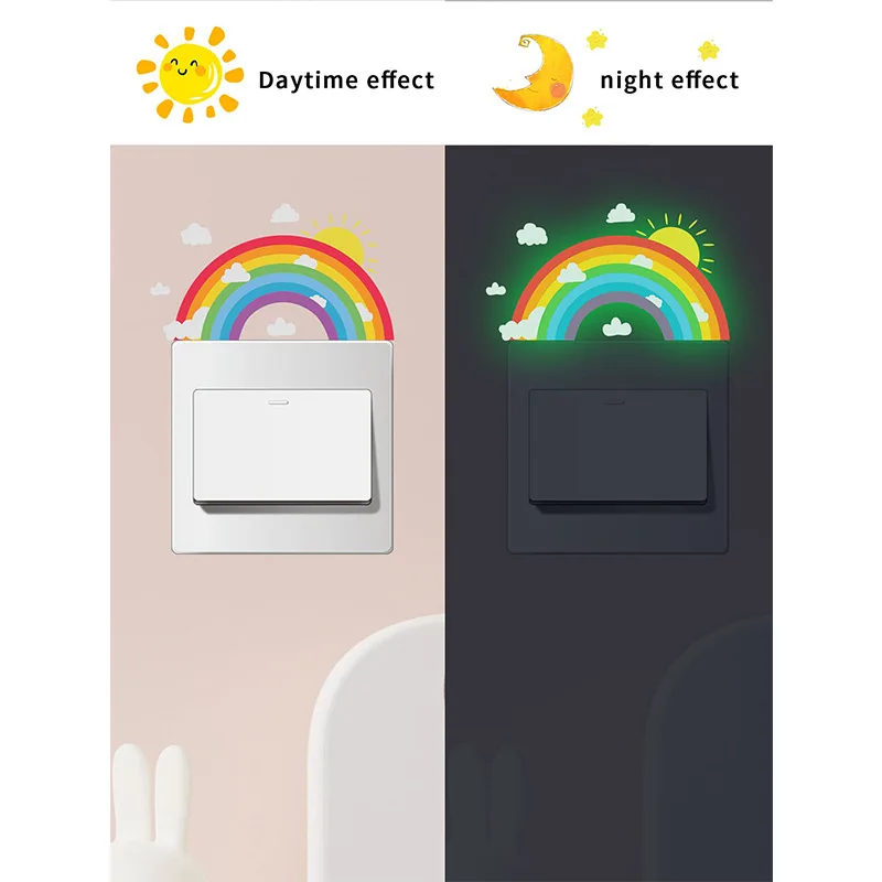 1pc Luminous Rainbow Pattern Light Switch Stickers Bathroom Bedroom Living Room Switch Stickers, Removable Light Sticker