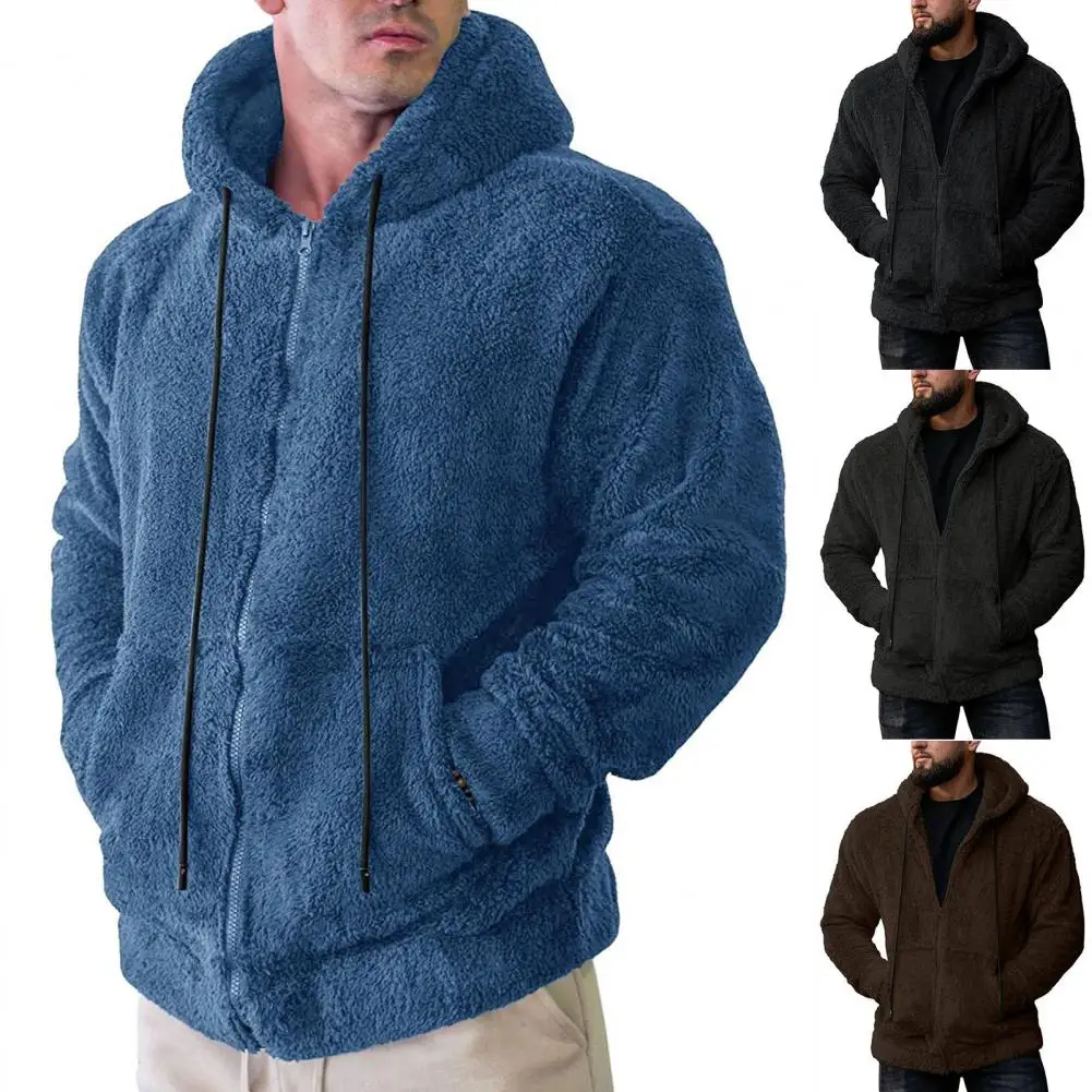 

Great Winter Coat Cardigan Men Coat Solid Color Soft Men Jacket Drawstring