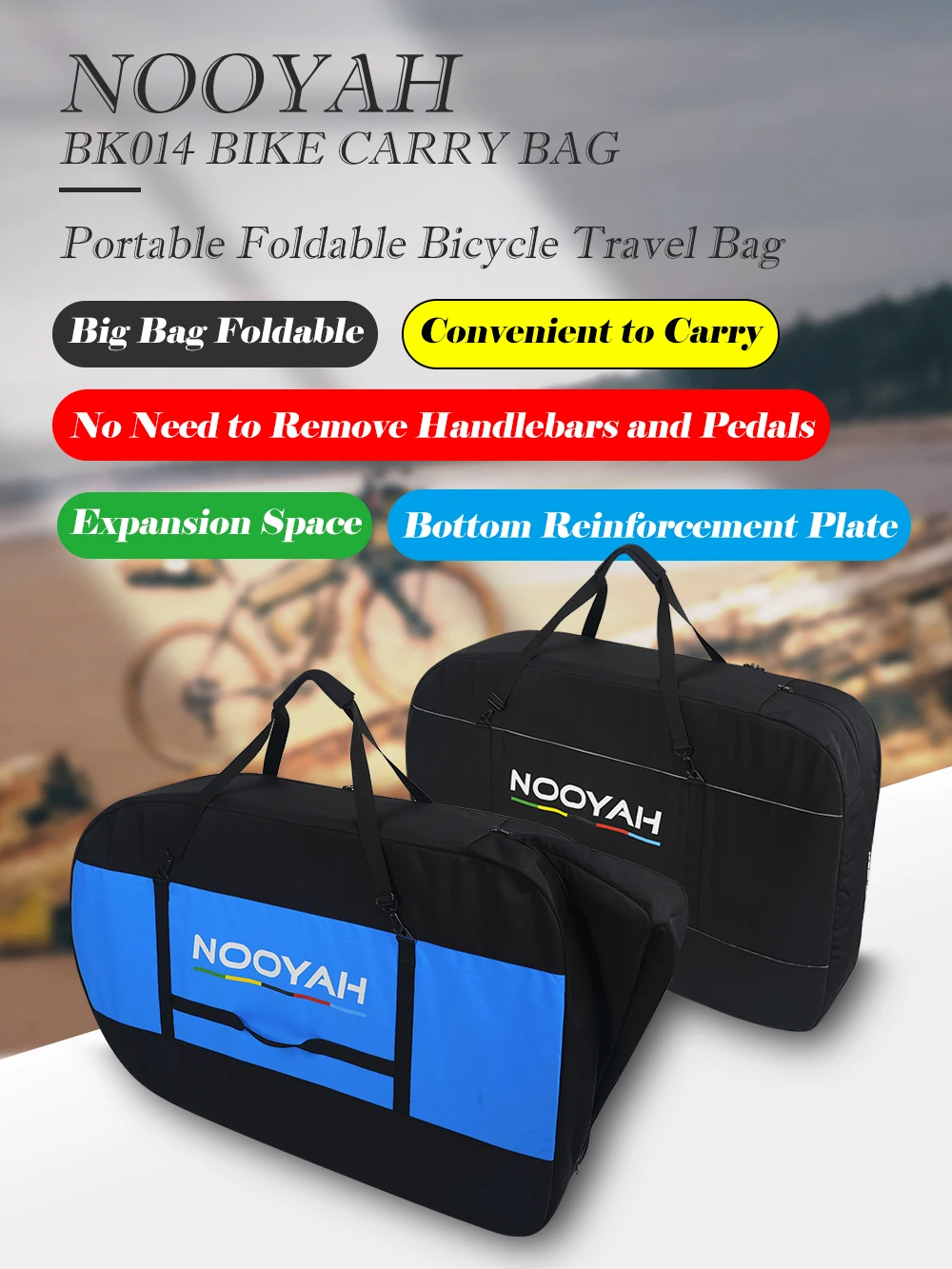 NOOYAH Fahrradtasche Fahrradtransport Keine Notwendigkeit, Lenker Räder zu entfernen MTB Rennrad Tasche Dreilagiges Gewebe Faltbare 2-in-1 Multifunktionstasche – Detail 1