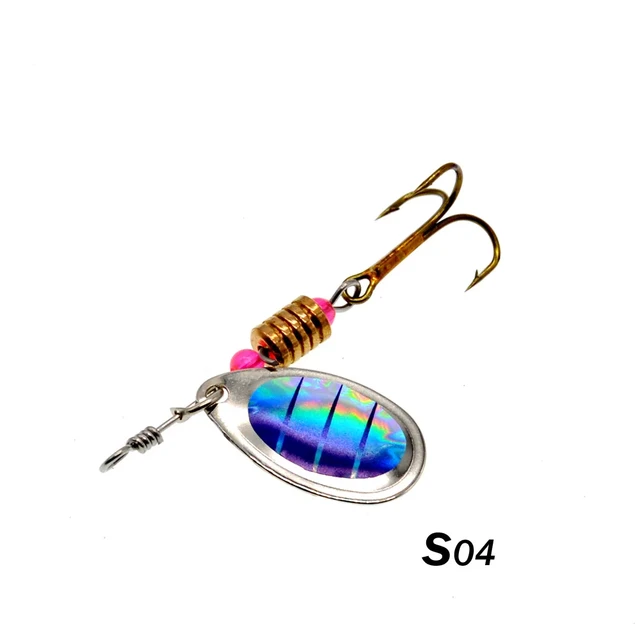 10PCS/BOX Rotating Metal Fishing Lures 3.3G Feather Treble Hook Spinner  Spoon Trolling Hard Baits