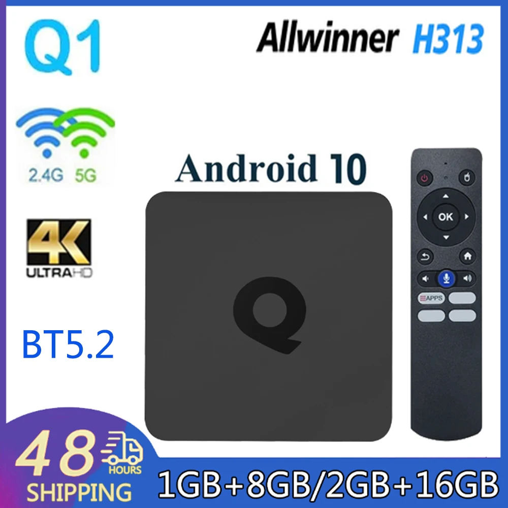 

Q1 Smart Android 4K Stream TV Box H313 Quad Core BT5.2 Android 10,0 Ethernet 100M 2,4G + 5G Dual WiFi домашние ТВ-приемники