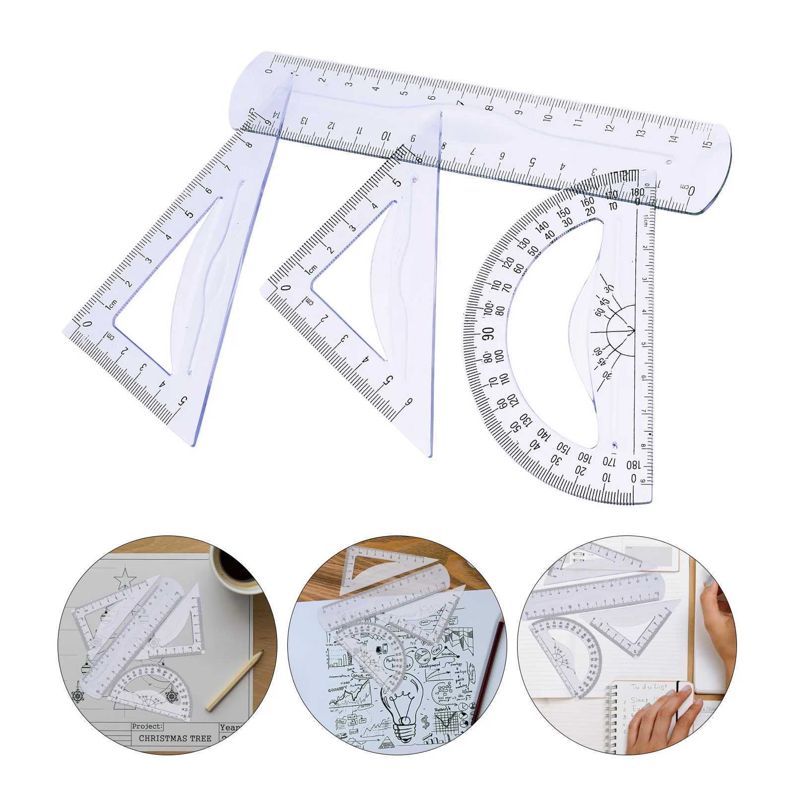 4pc set ruler aluminum protractor students math metal triangle ruler set office cute school supplies percision measuring tools 4pcs/Set Plastic Straight Triangle Ruler Geometry Protractor Drafting Ruler Precise Measuring Ruler School Office Stationery