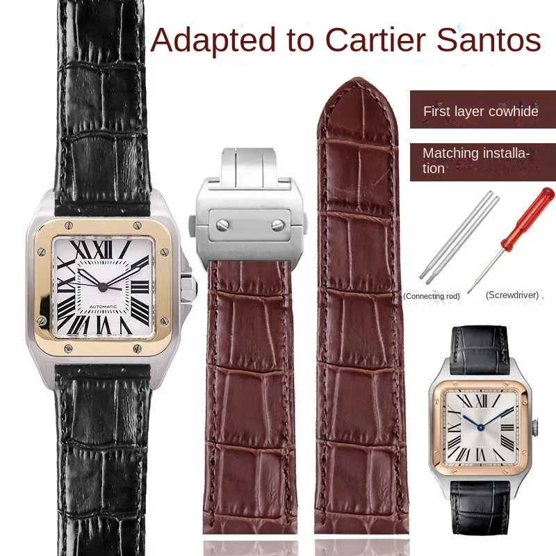 Cinturino Per Orologio In Vera Pelle Per Cartier Sandoz Santos Serie 100 Uomo Donna Santos Glue Head Pieces Cinturino 20Mm 23Mm