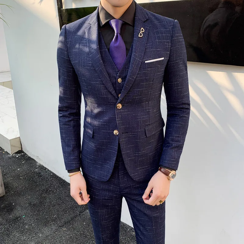 

Boutique (Blazer + Vest + Trousers) Men's Italian Style Business Casual Elegant Fashion Wedding Gentleman Dress 3-piece Suit