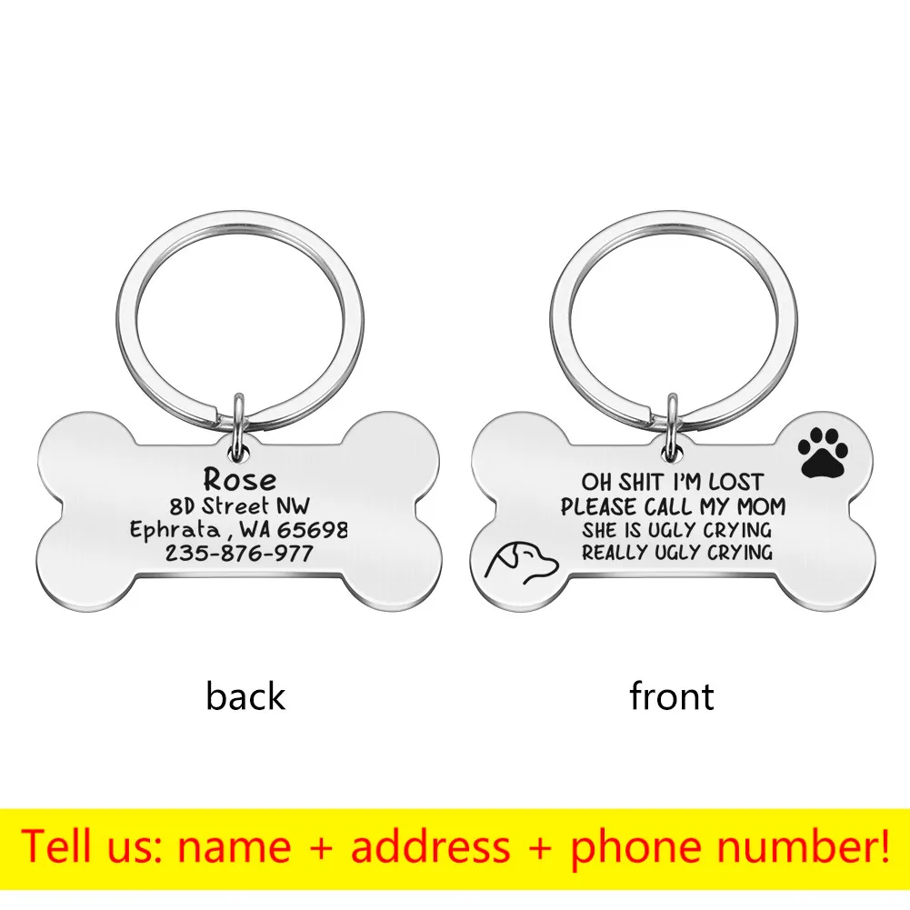 Personalized Collar Pet ID Tag Engraved Pet ID Name for Cat Puppy Dog Tag Pendant Keyring Bone Tag Pet Accessories Dropshipping 