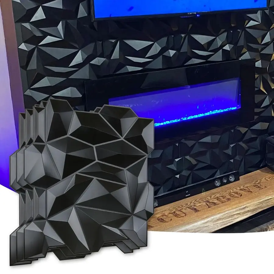 Matt Black 3D Diamond PVC Wall Panels