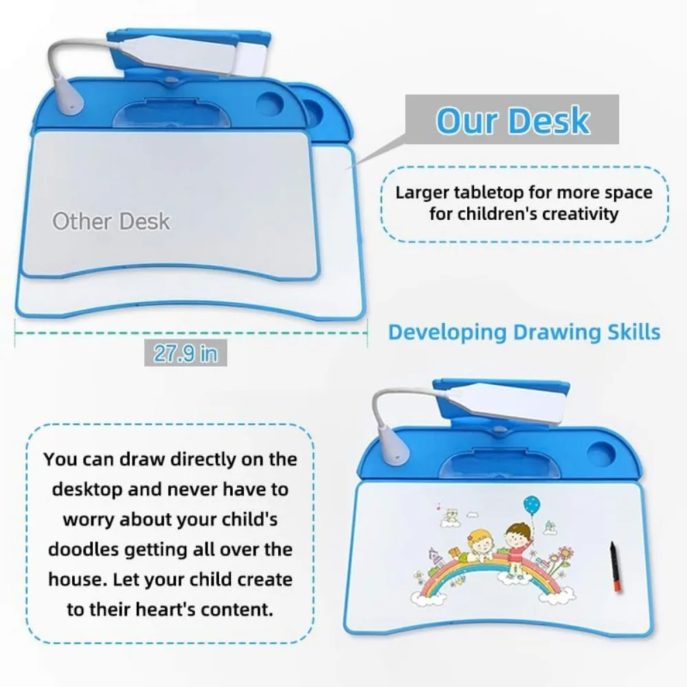 Kids Desk and Chair Set, Height Adjustable Children Bedroom Study Desk with Tilt Desktop, Can Directly for Drawing, Book Stand 5
