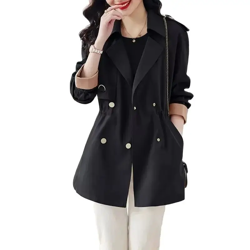 

Korean Khaki Trench Coats For Women's Clothing 2024 New Spring Autumn Casual Drawstring Waistband Windbreaker Outerwear BC336