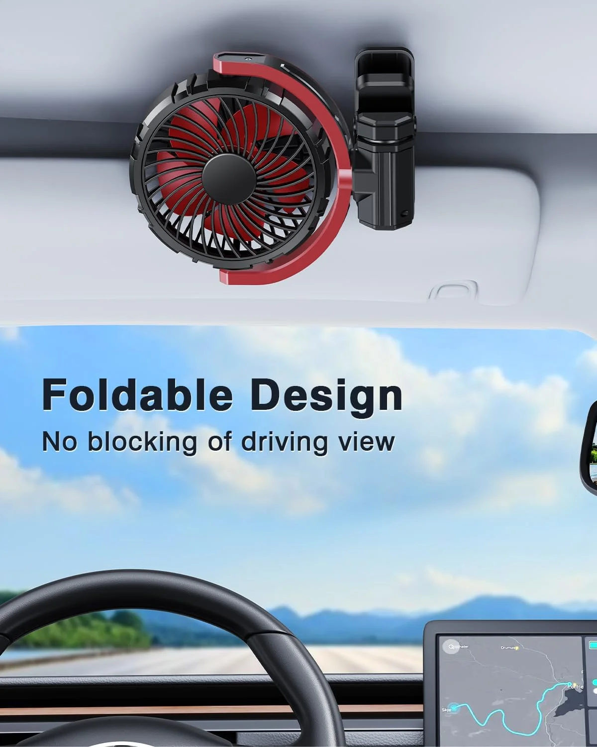 Eary Car Clip On Fan With 2000mAh Battery Usb Rechargeable Fan 900° Rotate Portable Air Cooling Fans Car Electronic Accessories 5
