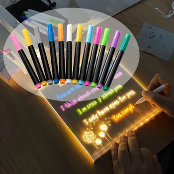 LED Luminous Blackboard Pen 12-color Erasable Liquid Colored Pen Drawing Board Whiteboard Chalkboard Pen Color Highlighter Erase 1