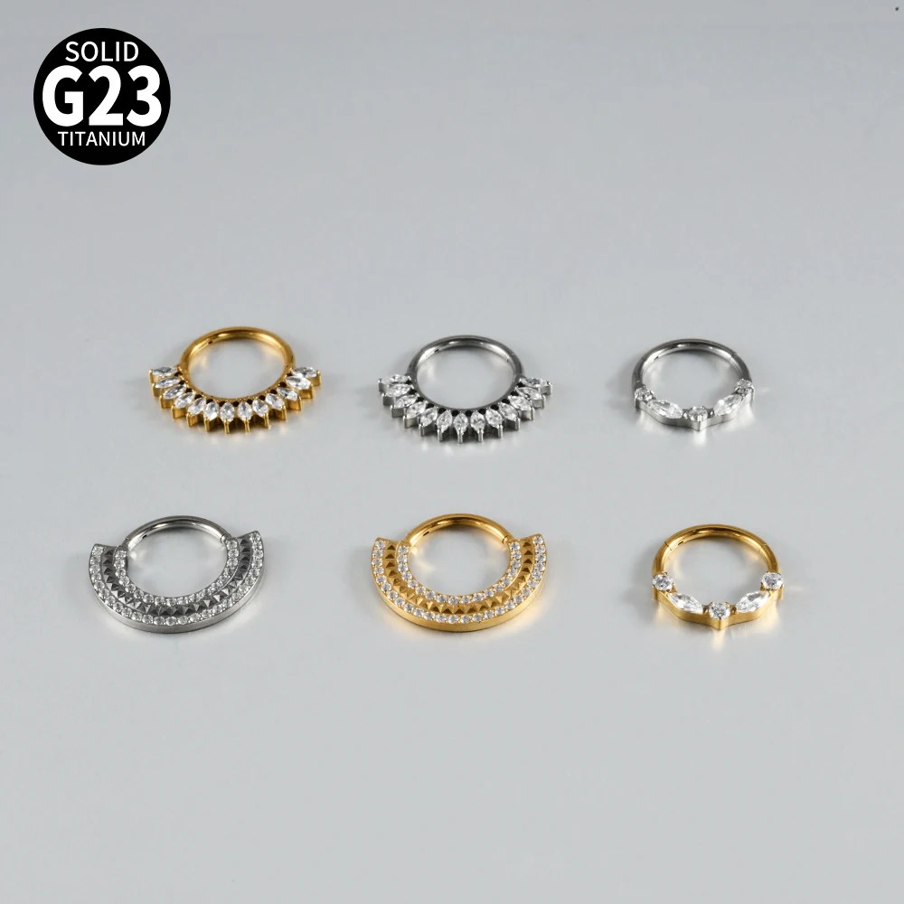 1PC Pure Titanium G23 Septum Ring Nose Clip CZ Earrings Hoop 16G Conch Ear Cartilage Tragus Lobe Body Piercing Jewelry