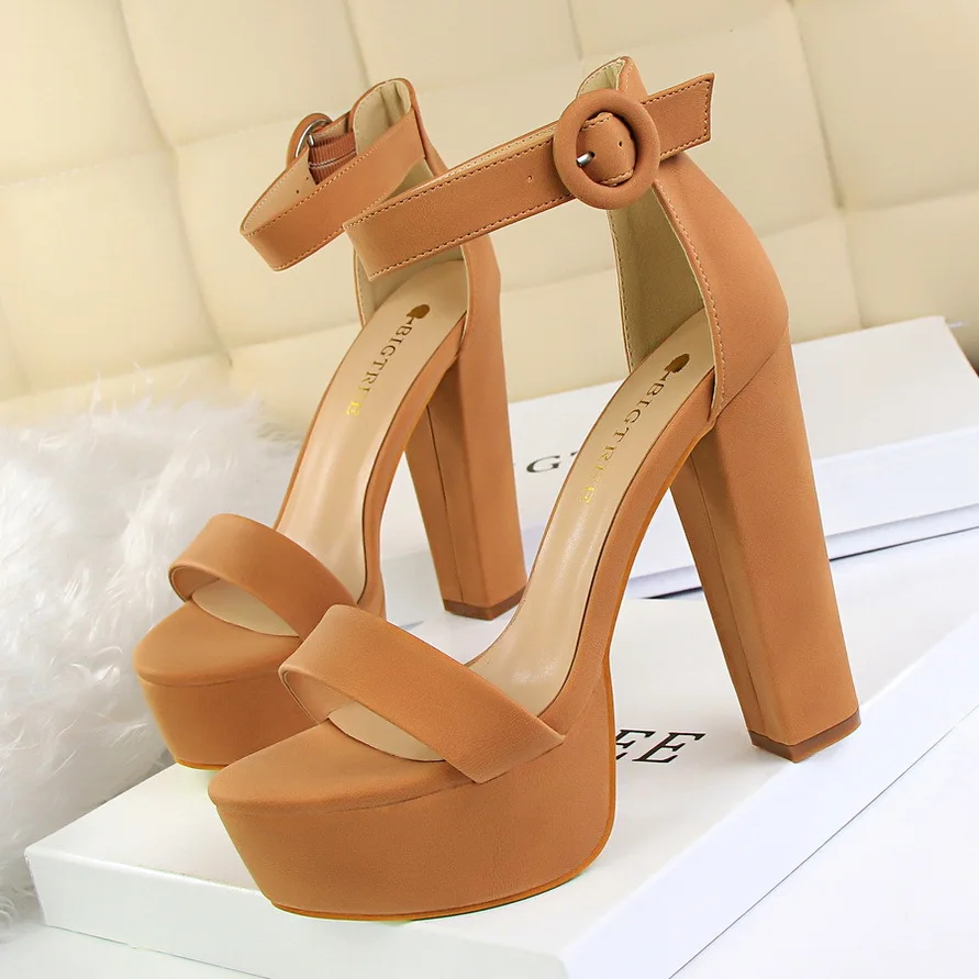 Thick Heels Super Slim High Heels Sexy Nightclub Women's Shoes Waterproof Platform Open Toe Belt Buckle Sandals