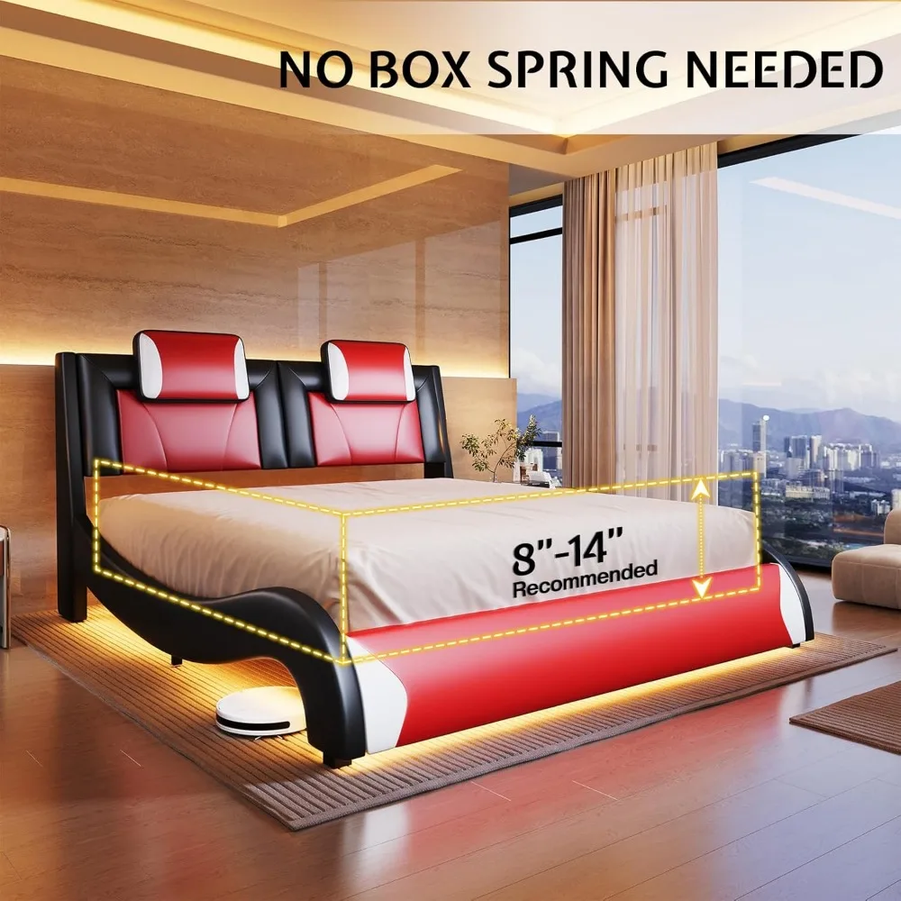 LED Queen Faux Leather Bed 6