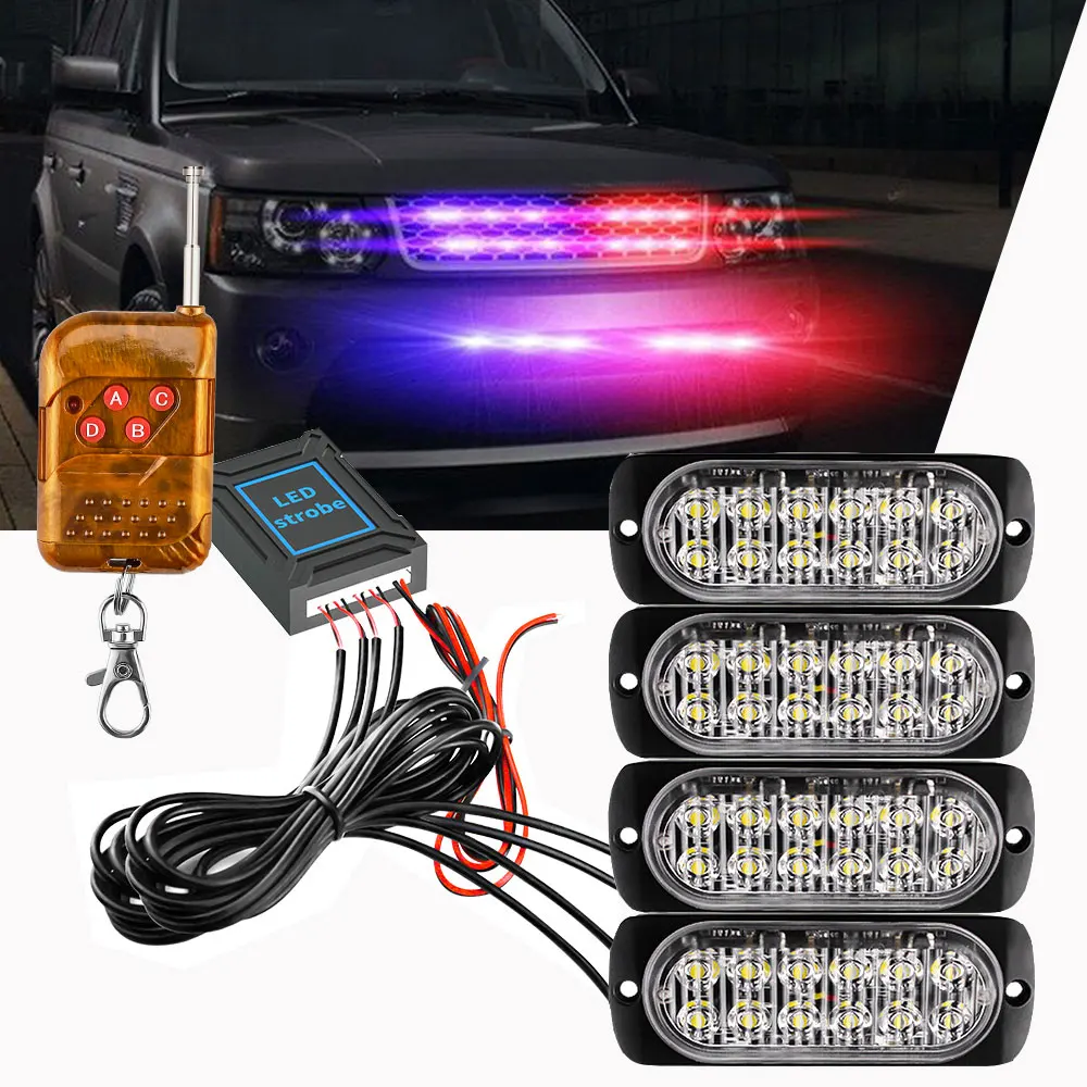 

DXZ 4 in 1 Wireless Control Car Led Strobe Warning Signal Light Grille Flashing Lightbar Truck Beacon Lamp Traffic Light 12V 24V