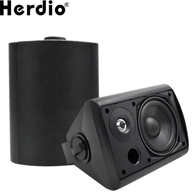Herdio 5.25'' 300W Indoor Outdoor Waterproof Dual Speakers Home Theater Wall Mount System For Garage Basement living Room Black