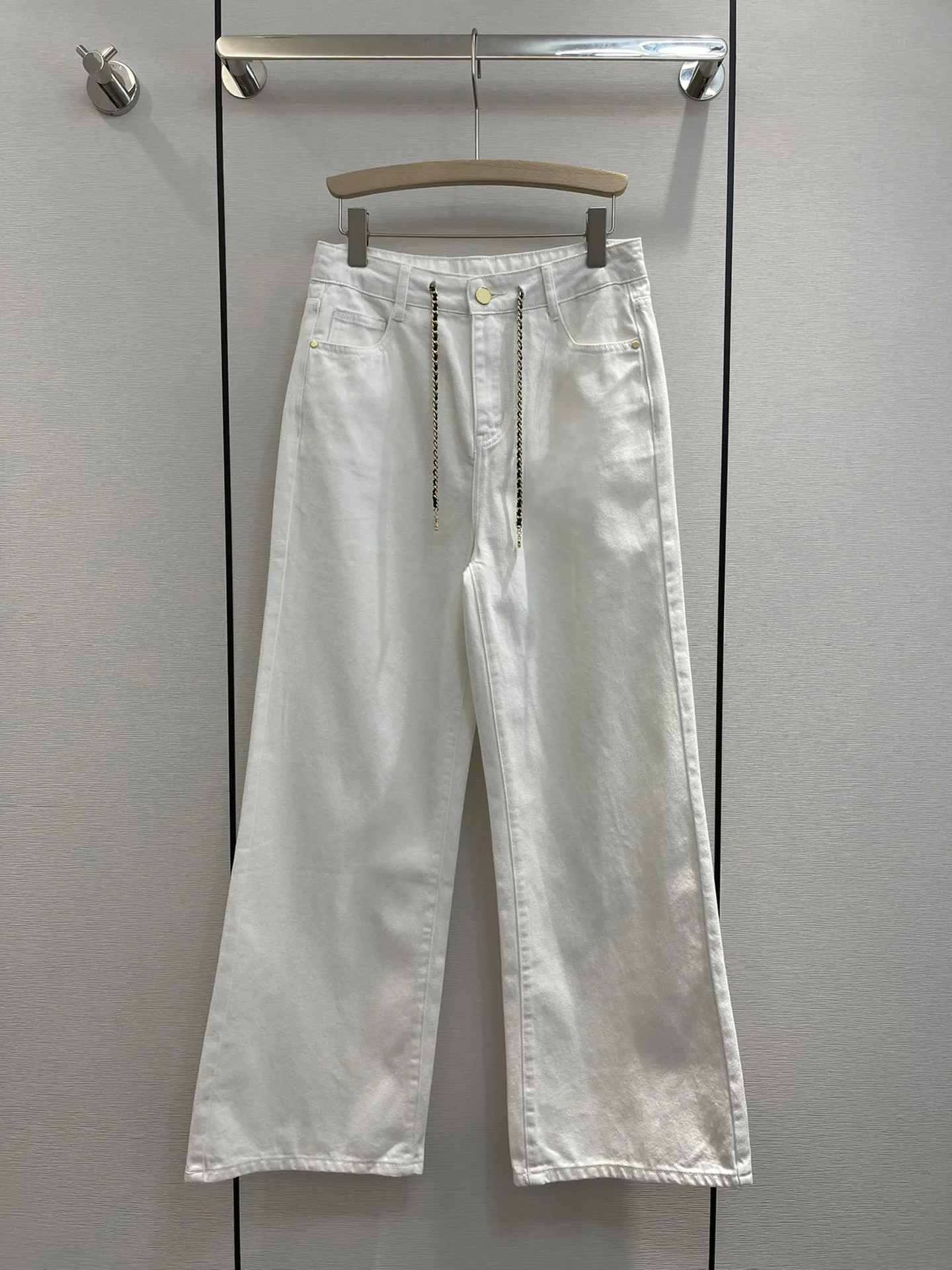 Luxury C Brands Jeans 2023 Summer New Fashion Pure White Design Straight Leg Denim Pants Loose and Casual High-waisted Trousers