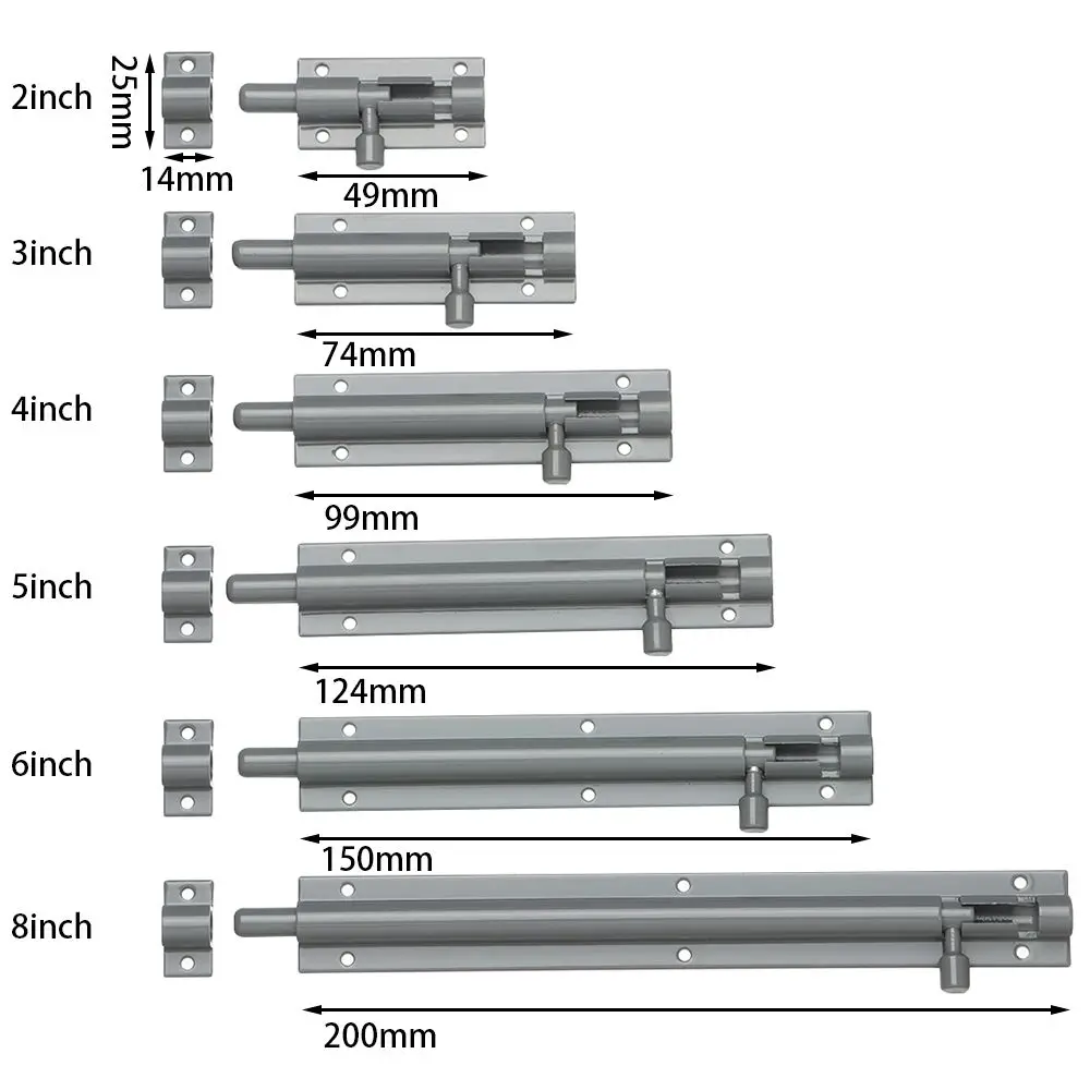 2-8" Window Door Lock Latch Tower Bolt Catch Heavy Duty Garden Gate Shed Sliding Door Home Hardware