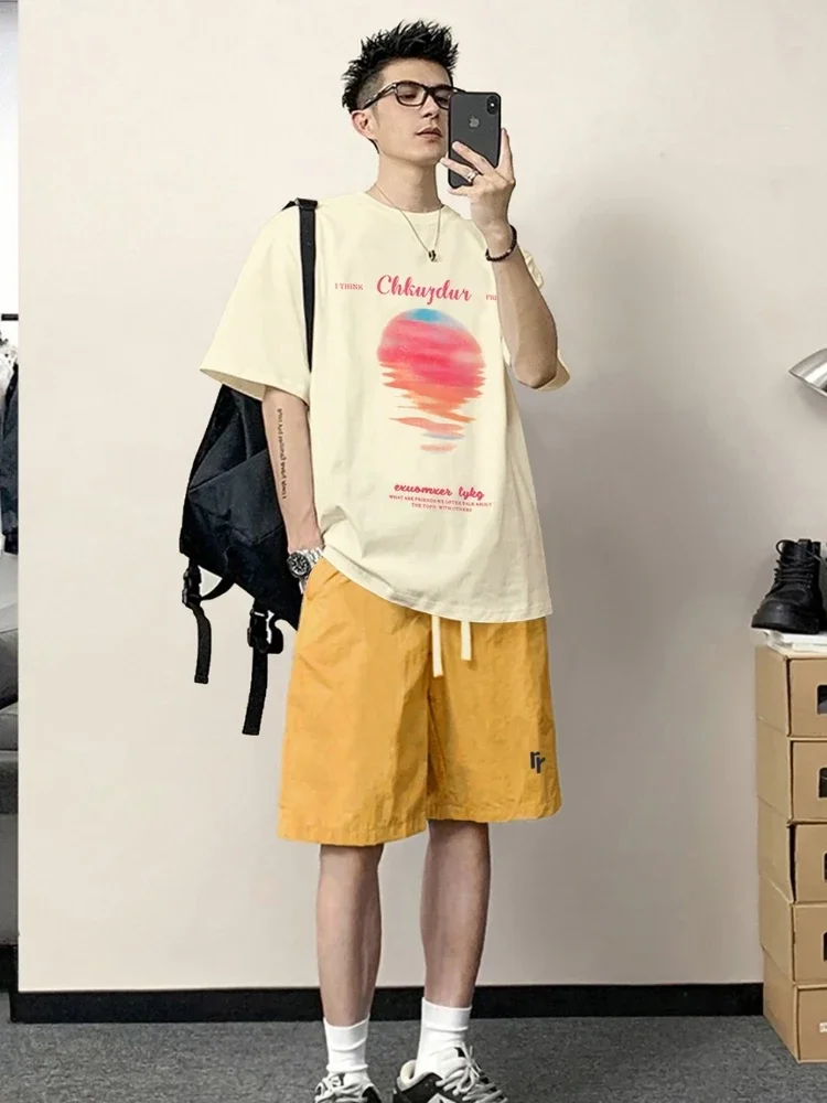 thumbnail image 1 of Conjunto de camisetas y pantalones cortos para hombre, de algodón blanco, para entrenamiento, ropa de verano, conjuntos para hombre, ropa juvenil emo, oferta, conjunto holgado de 2 piezas, 1 of 4