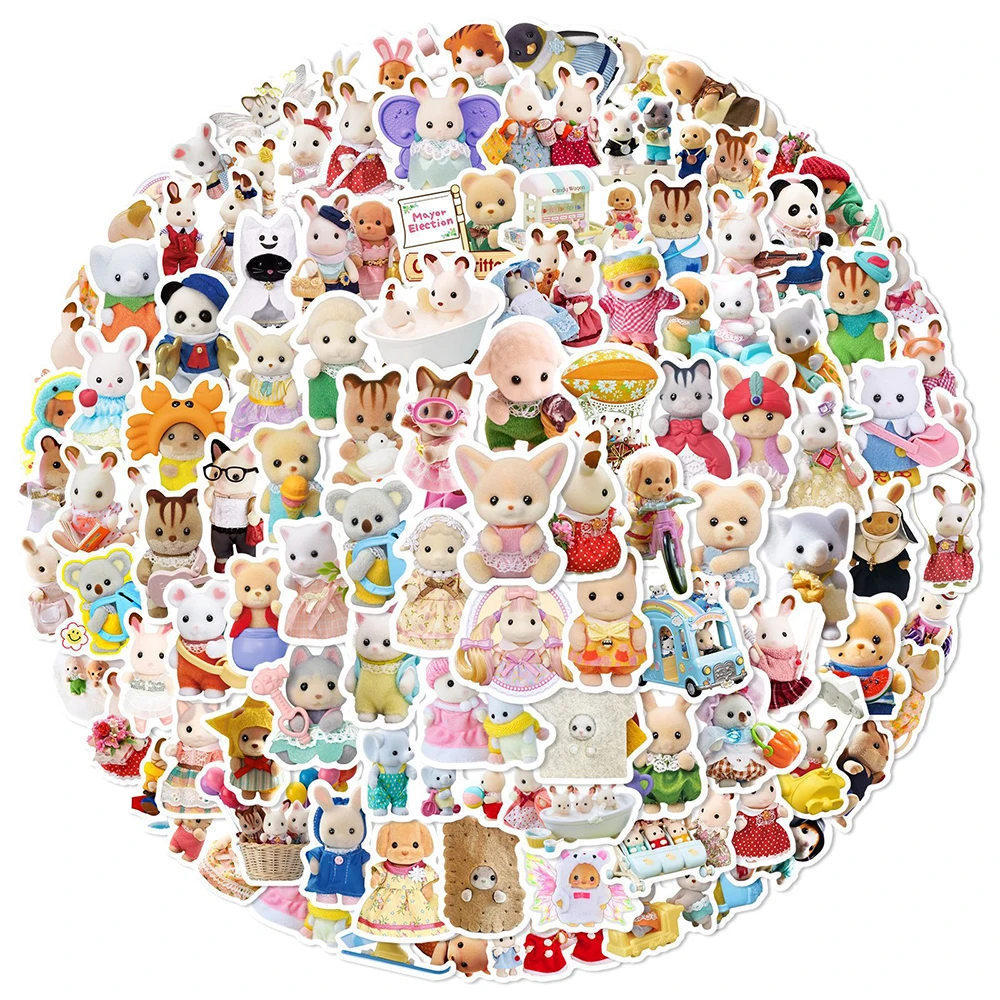 Kawaii Anime Sylvanian Families Stickers Cute Cartoon Graffiti Notebooks Luggage Guitar Vinyl Waterproof Sticker 10 30 50 100pcs anime stickers