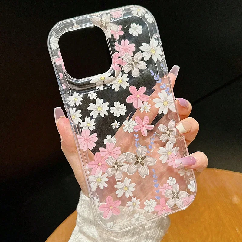 Pink Flower Strawberry Pattern Clear Phone Case