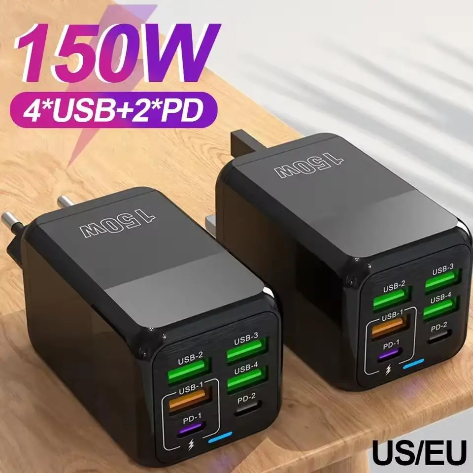 150W 멀티 포트 USB 충전기 6포트 고속 충전 휴대폰 충전기 벽 어댑터 아이폰 삼성 샤오미용 EU/US/UK 플러그 퀵 충전기