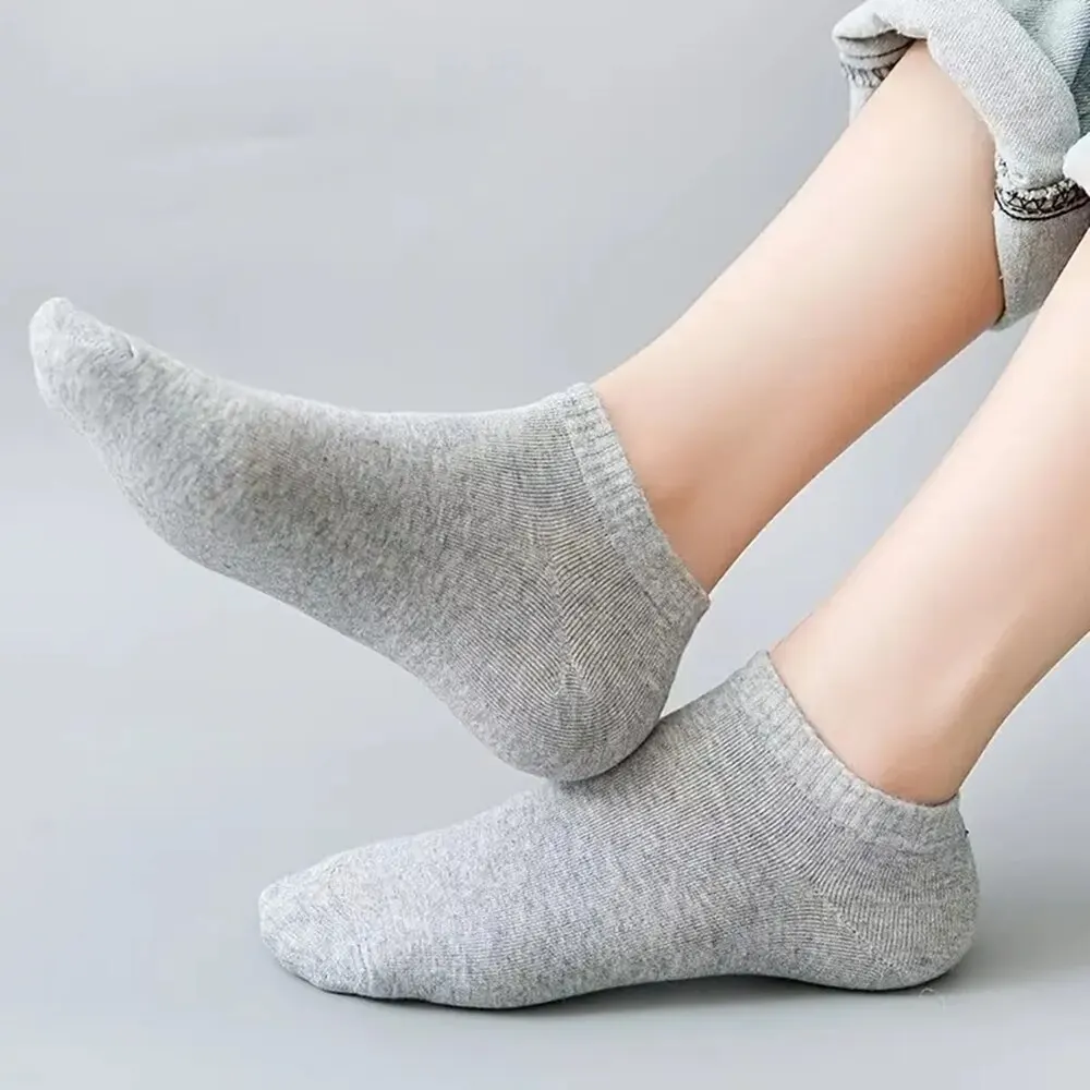 10 Pairs Men's Boat Socks Breathable Sweat Absorbing Solid Color Sports Business Low Socks