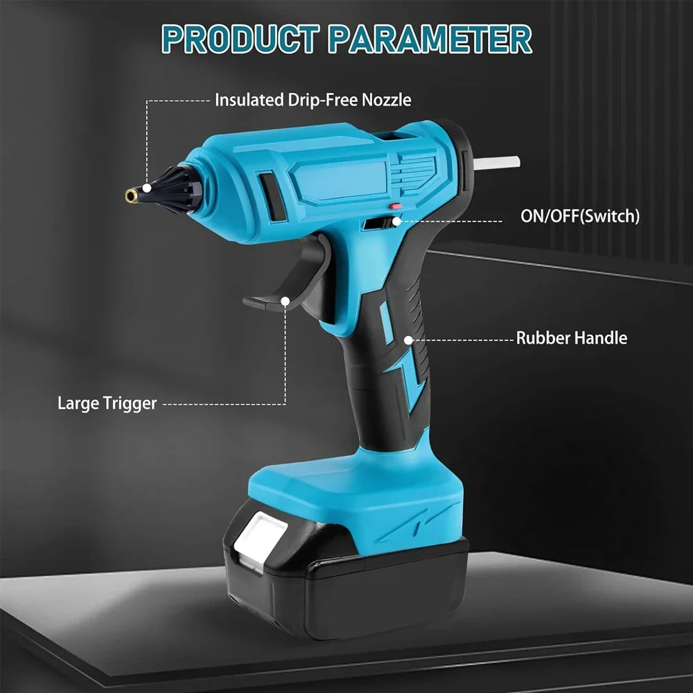 280°C 100W Cordless  Hot Melt Glue Gun Portable Rechargeable with 10pcs 11mm Glue Sticks DIY Repair Tool For Makita 18V Battery 5