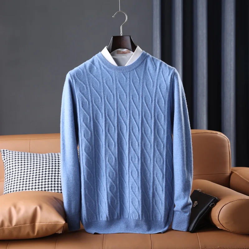 Men's Round Neck 12 Needle Jacquard Sweater Autumn And Winter New Business Casual Knitted Head Comfortable Warm Solid Color Top