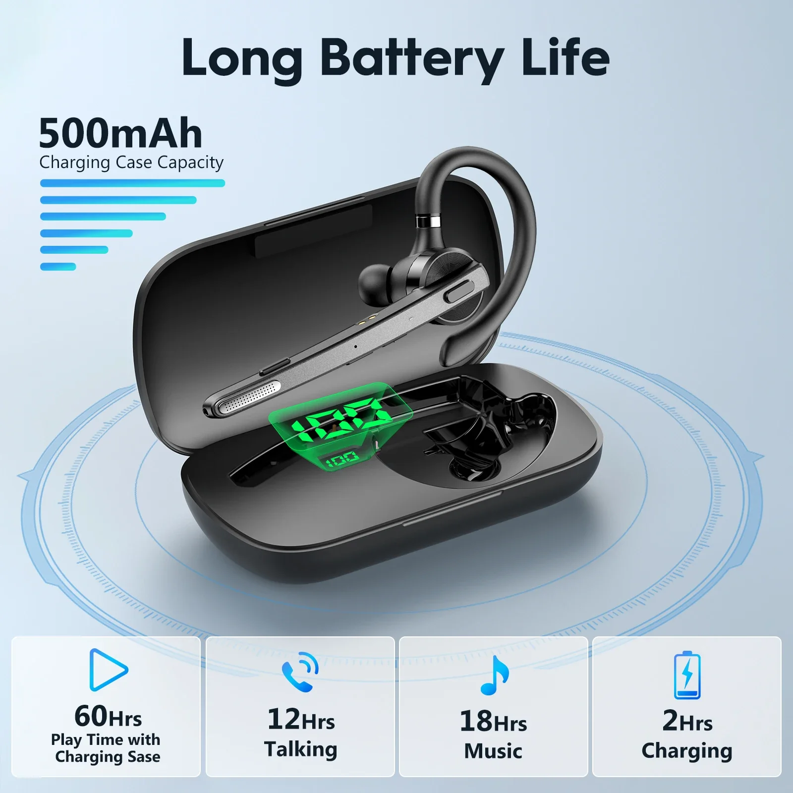 New Bee M53 Wireless Headset Bluetooth Driving Headphone with Dual-Mic Noise Cancelling Handsfree Single Earpiece Earphones 3